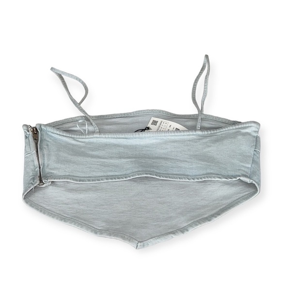 ZARA Women's Light-wash Denim Bandana Cut Zipper Back Crop Top Blouse Sz Large - Picture 5 of 9